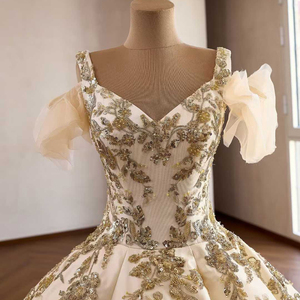 Jancember 261001 Vestido de Fiesta de Noche de Lujo con Hombros Descubiertos y Volantes Dorados - Product Image 5