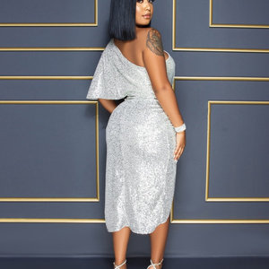 Abito da Sera di Lusso Monospalla con Glitter, Taglia XS, Maniche Corte, Perle e Fiori 3D, Lunghezza a Terra per Feste Formali - Product Image 1