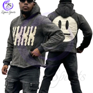 Vente en gros Taux de meilleure qualité Lettre French Terry Brodé Patch Distressed Applique Acide Lavé Distressed Broderie Hoodies - Product Image 1