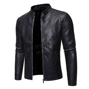 Veste en cuir avec logo personnalisé de haute qualité pour hommes col montant saison d'hiver tarifs de gros y compris l'expédition et la taille - Product Image 1
