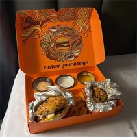 Boîte à repas combinée personnalisée en matériaux recyclés avec gaufrage pour l'emballage de livraison de repas, sandwichs, frites, wraps shawarma et sauces.