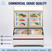 Réfrigérateur commercial haut de gamme à double température, refroidissement direct, 650L, avec vitrine supérieure réfrigérée et vitrine inférieure congélateur, pour supermarché.