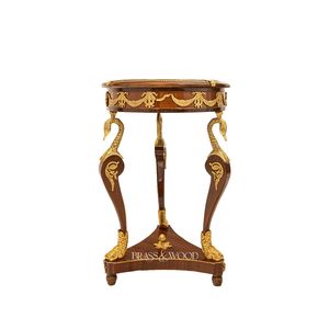 Mesa Auxiliar Redonda de Madera de Lujo con Patas de Cisne Talladas a Mano y Guirnaldas de Latón Dorado Ornamentales para Decoración Clásica de Villas y Hogares - Product Image 1