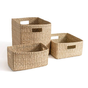 Boîte de rangement en jacinthe d'eau dernier modèle 3 tailles de panier de rangement de couleur naturelle pour la maison avec poignée - Product Image 1