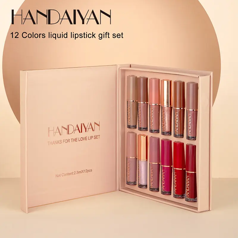 HANDAIYAN 12PC/Set Matte Velvet Lip Gloss Waterproof Long-lasting Liquid Lipstick Cosmetic Beauty Keep 24 Hours Makeup