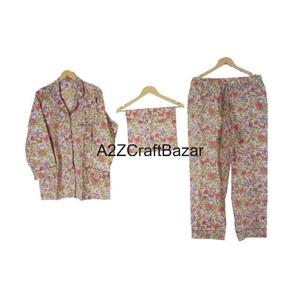 Conjunto de pijama de algodón con estampado Floral de lujo, cintura elástica, ropa de noche de primavera y verano, traje de pijama de algodón puro con estampado de bloques - Product Image 6
