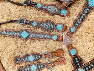 Cabestro de Cuero para Doma Ecuestre con Estampado de Leopardo y Incrustaciones de Turquesa - Product Image 3