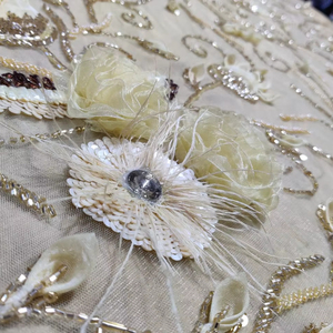 3D Floral Hand Embroidered Net Fabric <b>Beads</b> Sequins Crystal Center <b>for</b> Girls' Accessories Cross Style Weft Woven - Product Image 1