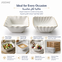 Ensemble de 2 bols carrés en porcelaine blanche avec bord doré, décor festonné et gaufré, style américain, passe au micro-ondes