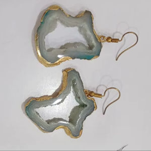 Boucles d'oreilles en agate druzy en forme de cœur micro-plaquées or pour femmes, pierres précieuses fabriquées en Inde, cadeau - Product Image 3