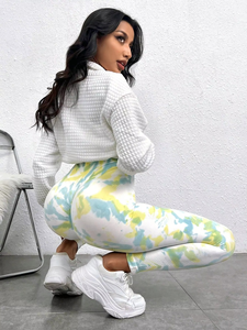 Vente en gros Pantalons de fitness yoga teintés sans coutures pour femmes Leggings de sport taille haute pour le levage des hanches pour femmes - Product Image 5