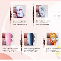 Juego de 5 Pinceles Delineadores de Uñas con Diseño de Leopardo, Doble Punta, 5 Tamaños de Longitud, Mango Metálico, Plástico de Alta Calidad, Diseño Profesional para Uñas