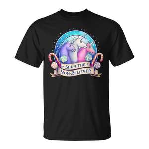 Camiseta Shun the Non-Believers Unicorn Candy con un diseño promocional llamativo para los fans - Product Image 1