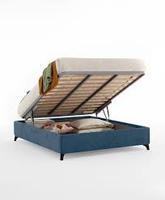 Lit de rangement moderne en tissu avec tête de lit optionnelle, design compact et peu encombrant. Style classique, durable et confortable, taille King/Queen