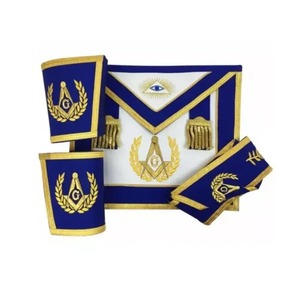 Ensemble de cadeaux maçonniques Lodge Master Tablier en cuir Gantelettes-Poignets Artisanat en métal fait à la main Broderie Regalia Jeweled Broderie - Product Image 5