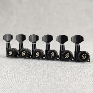 ตัวปรับเสียงกีตาร์แบบล็อคได้ ยี่ห้อ BBSTONE ผลิตในเกาหลี แบบ 6 ตัวเรียงกัน  อัตราทดเกียร์ 20:1 สไตล์วินเทจ สีดำ - Product Image 1