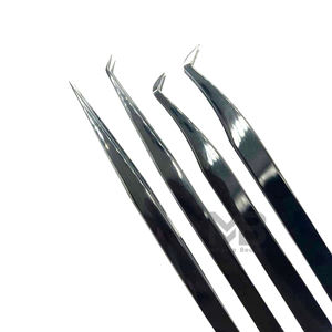Black Plasma Color Coated Precision Durable <b>Plain</b> Grip Eyelash Extension Tweezers Japanese Stainless Steel Custom Brand Name - Product Image 3