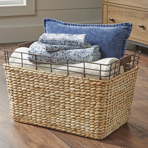 Rustic Handmade Seagrass <b>Basket</b> Natural Water Hyacinth Storage with Pantry Living Room Shelve Organization Set for Laundry Usage - Product Image 5