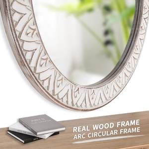 30" Round Wall <b>Mirror</b> Rustic Wooden <b>Frame</b> Circle <b>Large</b> Wall Mounted Bathroom <b>Mirror</b> Distressed Hanging - Product Image 4
