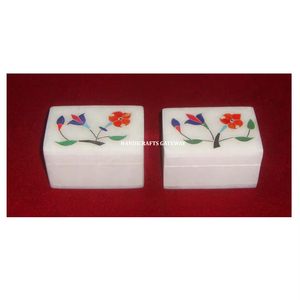 Meilleur concepteur indien fait à la main en marbre blanc naturel incrustation boîtes de rangement de bijoux et boîte à usage de cadeau d'affaires dans le meilleur prix - Product Image 1