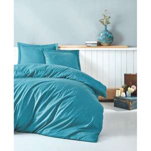 Élégant ensemble de housse de couette en satin à rayures turquoise Double boîte en coton Produit - Product Image 1