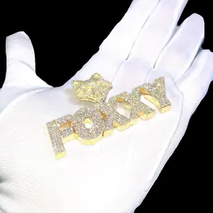Özel mektup adı mozanit kolye parti sarı altın Hip- Hop buzlu Out Diamonds ''foxxy'' mektup kolye Hip Hop kolye