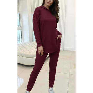 Conjunto de Dos Piezas para Mujer, Blusa Meloni con Capucha y Pantalones de Manga Larga, 29949 - Borgoña - Product Image 2