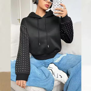 Sudadera con Capucha Personalizada para Mujer, con Hombros Caídos, Cordón Ajustable y Detalles de Pedrería, Felpa Francesa Gruesa, Estilo Urbano, Talla M, Venta al Por Mayor OEM - Product Image 4