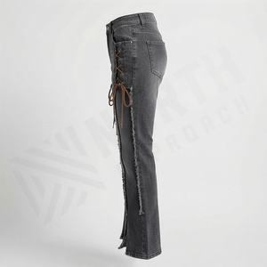 Pantalons en jean décontractés pour femmes, de haute qualité, respirants, délavés, couleur personnalisée, taille personnalisée, grande taille, streetwear - Product Image 3