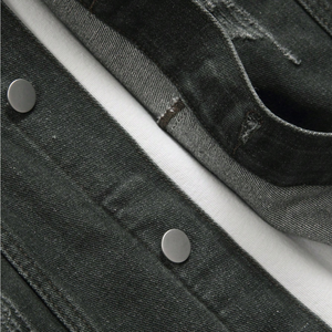 Chaqueta de Mezclilla Negra Desgastada para Hombre, 100% Algodón, Cierre de Botones, Manga Larga, Estilo Casual, Resistente al Viento, Corte Regular, Ropa Urbana - Product Image 5