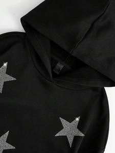 100% coton personnalisé strass étoile motif goutte épaule polaire à capuche avec personnalisation complète meilleure qualité pleine fermeture éclair rue - Product Image 4