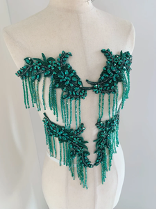 Hecho a mano India elegante cristal con cuentas Panel encaje tela flor forma parches diamantes de imitación pieza completa boda noche evento coser - Product Image 1