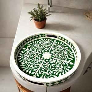 Plateau de service rond en incrustation d'os de meilleure qualité artisanat naturel plateau décoratif pour hôtels restaurants ustensiles de cuisine faits à la main par HWC - Product Image 3