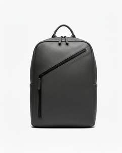 Premium Green Leather <b>Backpack</b> <b>with</b> Diagonal Zipper Slim Business and Laptop <b>Backpack</b> - Product Image 2