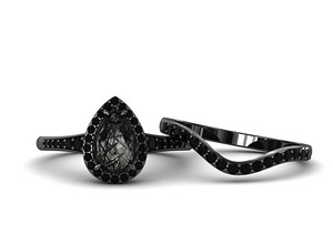 Pear Shaped Black Moissanite Sterling <b>Silver</b> Engagement <b>Ring</b> Wedding <b>Ring</b> <b>Set</b> Women Antique Promise <b>Ring</b> & Customized Jewelry - Product Image 4