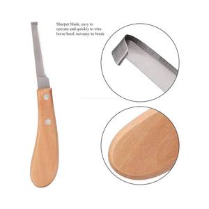 Cuchillo de pezuña de acero inoxidable pequeño de doble filo derecho izquierdo herrador de ovejas hoja de caballo equino mango de madera producto veterinario - Product Image 3