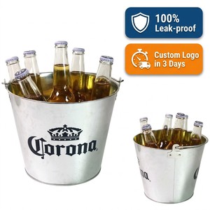 Cubo de Hielo de Metal Galvanizado Redondo de 5L para 6 Botellas de Cerveza al por Mayor para Artículos de Promoción de Ventas - Product Image 1