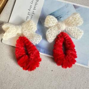2026New Crochet Girl's Woolen Bow Plush Ball Clip-On <b>Earrings</b> Cute Sweet Electroplated Maillard Design <b>Silver</b> Ear Studs <b>Earrings</b> - Product Image 4