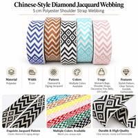 Sangle en polyester jacquard de 50 mm, motif diamant, colorée, tissée, pour sac à main, bandoulière, accessoires de ceinture pour femme