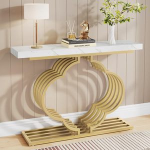 Diseño moderno Color dorado Mármol blanco Top Mesa de consola de metal moderna Entrada elegante o acento de pasillo con marco resistente - Product Image 4