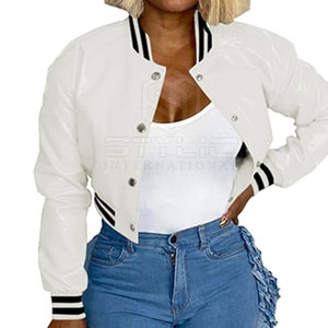 Manches longues longueur courte nouvelles femmes élégantes récolte varsité veste tenue décontracté haut tendance couleur personnalisée femmes culture varsity vestes - Product Image 5