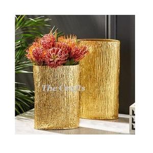 Aluminium <b>Gold</b> Color <b>Flower</b> Vase Set Of Two Round Shape <b>Artificial</b> <b>Flower</b> Vase For Home Decor Accessories - Product Image 1