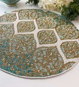 <b>Beaded</b> <b>Placemat</b> Handmade Charger Luxury Dining Holiday Decor Unique Piece Housewarming MS Handicraft Non-Slip - Product Image 5