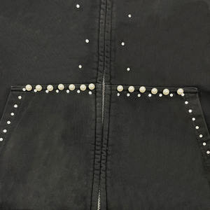 Sweat à capuche surdimensionné pour homme 100% coton, sweat à capuche vintage lourd délavé à l'acide, fabricants de sweat à capuche noir délavé avec strass - Product Image 4