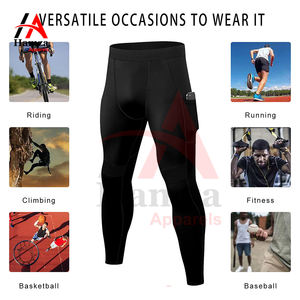 Leggings de compression noir bleu pour hommes Collants athlétiques 180 GSM Tissu extensible évacuant l'humidité avec poches coutures plates - Product Image 4