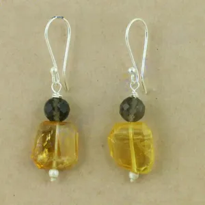 Pendientes Colgantes Geométricos Vintage de Plata 925 con Citrino y Cuarzo Ahumado para Mujer, Ideales para Bodas, Fiestas, Uso Diario y Regalos - Product Image 1