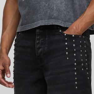 Pantalones Cortos Estilizados para Hombre, con Tachuelas, Mezclilla Rígida, Tela Cómoda, Ajuste Relajado, Diseño Moderno 2026, Diseño Casual - Product Image 4