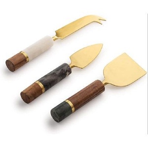 Juego de queso Chapado en plata de estilo americano con mango de diseño de mármol Rebanador y esparcidor de cuchara de acero inoxidable moderno - Product Image 6