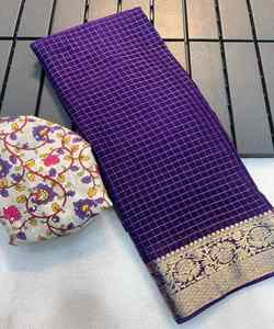 Party Wear Sari con Encaje y Algodón Floral Highlights - Product Image 5