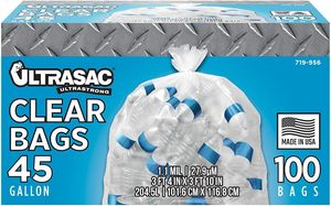 Sacs poubelles de recyclage transparents Ultrasac 45 gallons, 1,1 mil, 40 x 46 pouces, 100 unités avec attaches, sacs poubelles résistants - Product Image 6